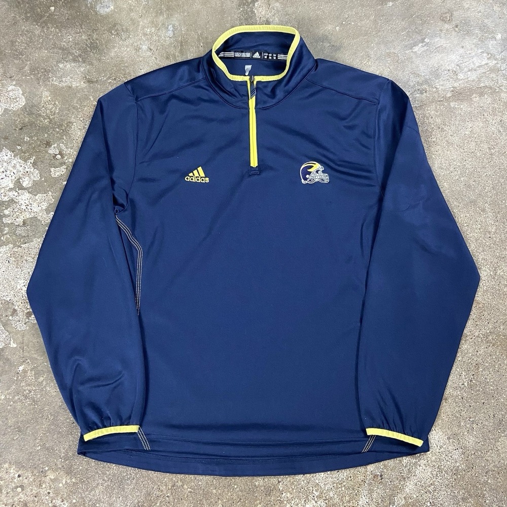 Adidas University Of Michigan 1/4 Zip Size Medium Navy Blue Pullover Football